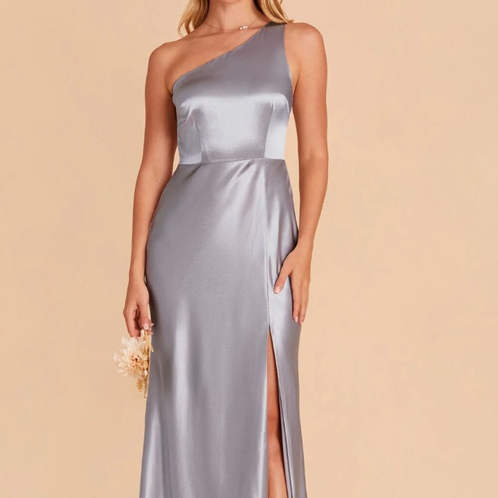 Birdy Grey Kira Dress- Shiny Satin Dusty Blue